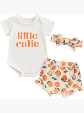 Newborn Baby Girl Shorts Set Little Cutie Romper with Shorts and Headband